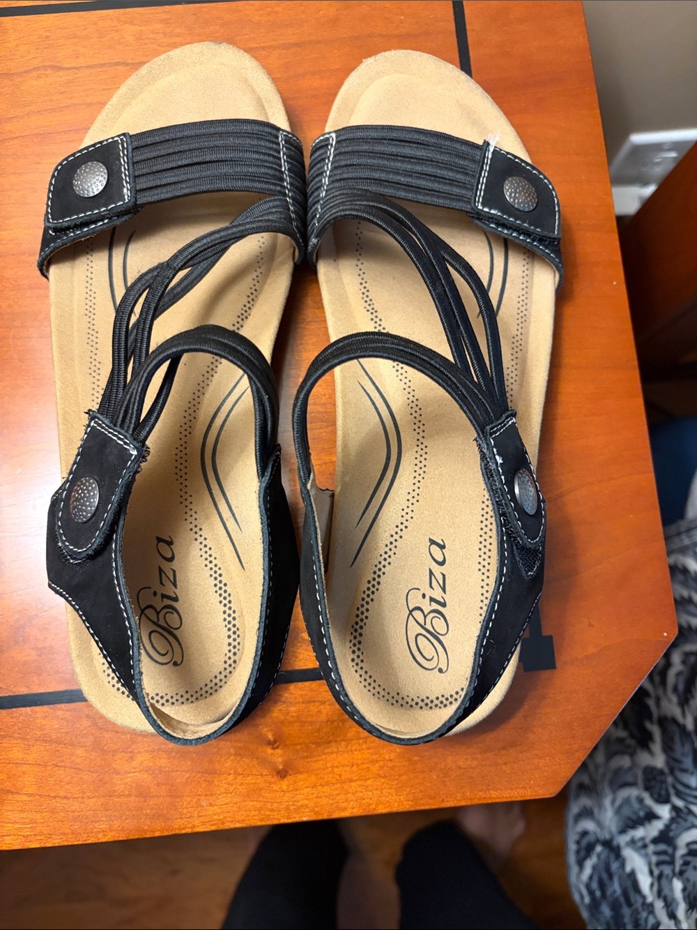 Biza Black Strappy Comfort Sandals for Women